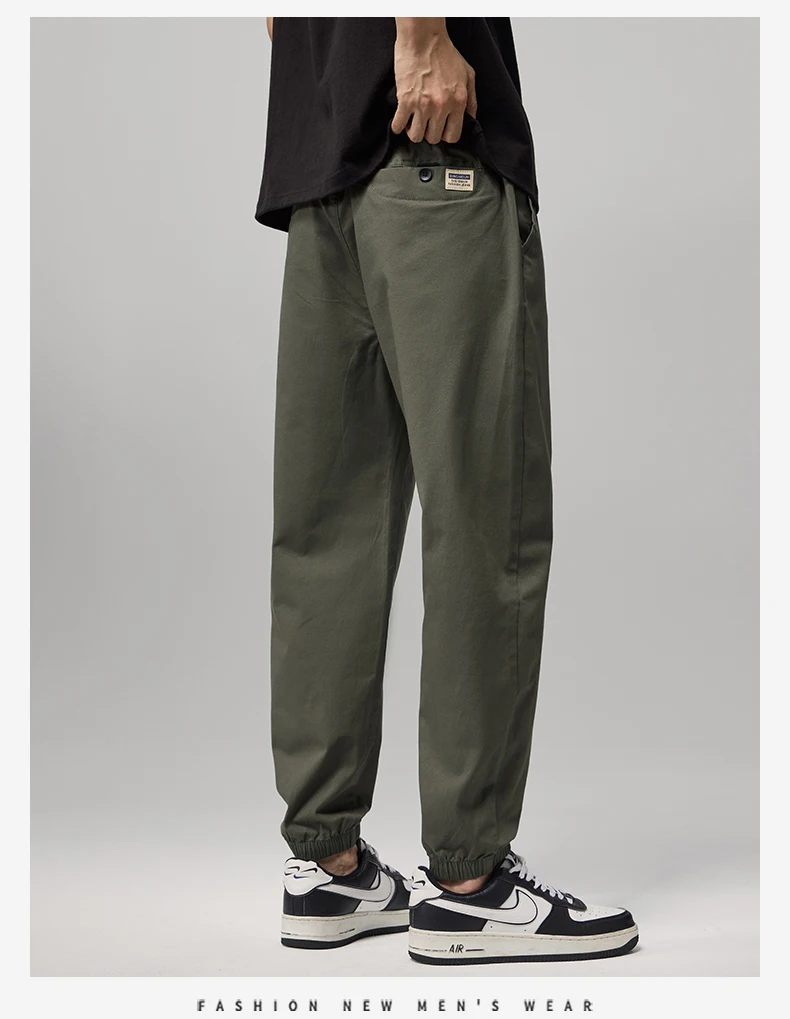 High Quality 98%Cotton Men's Casual Pants Man Thin Drawstring Elastic Waist Korean Khaki Sweatpants Jogging Harem Trousers Male