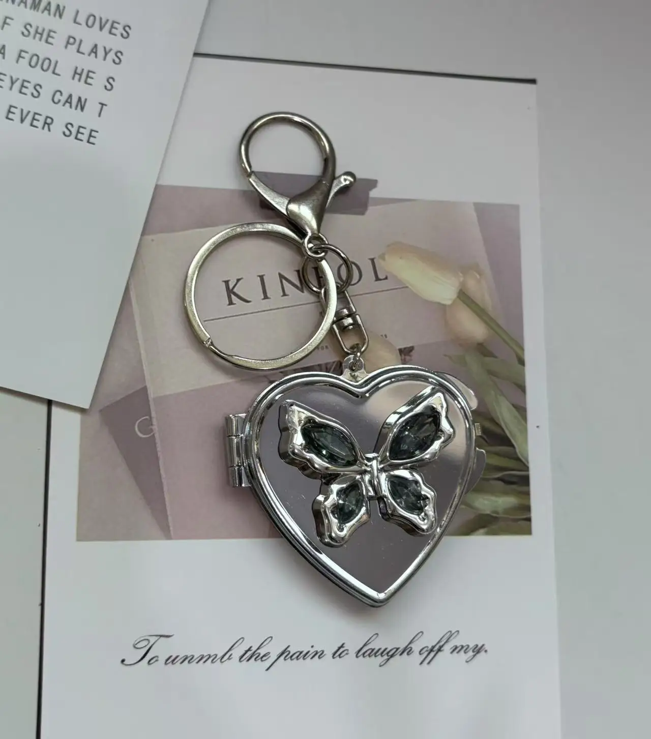 Butterfly Love Double-Sided Folding Portable Makeup Mirror Keychain Pendant
