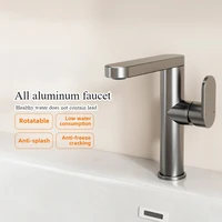 Modern Hot and Cold Water Tap with Rotatable Design, Gray Basin Faucet made of Aluminum Alloy for Bathroom 1
