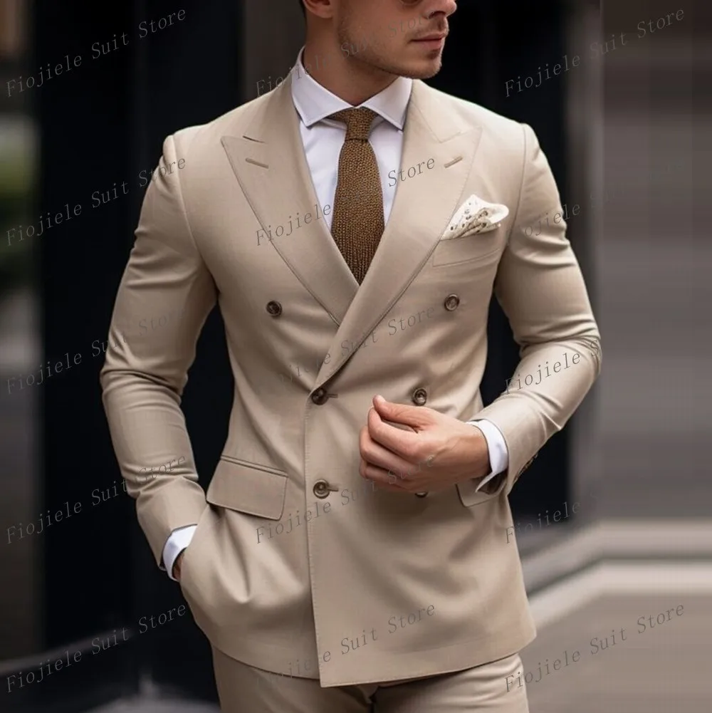 Brown Men Business Suit Groom Groomsman Tuxedos Wedding Party Prom Casual Formal Occasion 2 Piece Set Jacket Pants