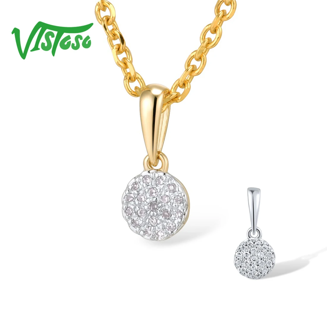 VISTOSO Gold Pendants For Women Authentic 14K 585 Yellow Gold Small Round...