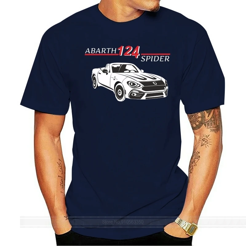 Summer Cotton Men Fashion Summer Style Brand Car Jersey Abarth 124 Spider T-Shirt Car Sporter Cabrio Roadstero Neck Tshirt