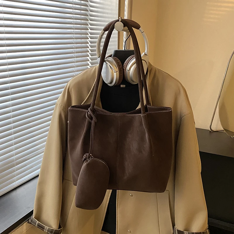 Women PU Leather Single Shoulder Tote Bag Large Capacity Tote Bag for School Work Daily Use