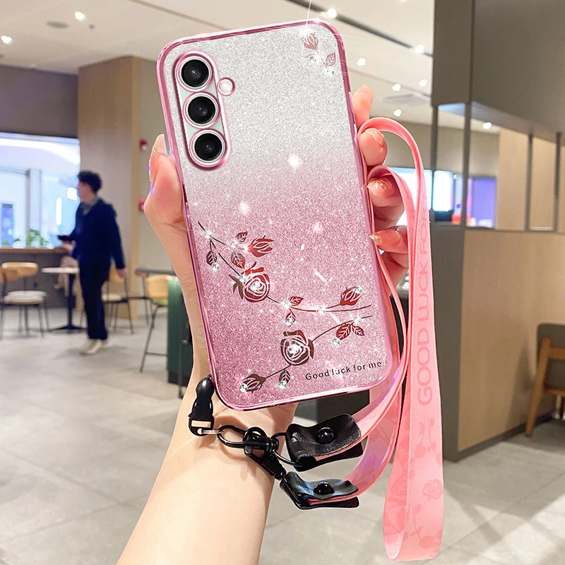 New Fashion Gradient Preserved Flower Lanyard Anti-Drop Shockproof Case