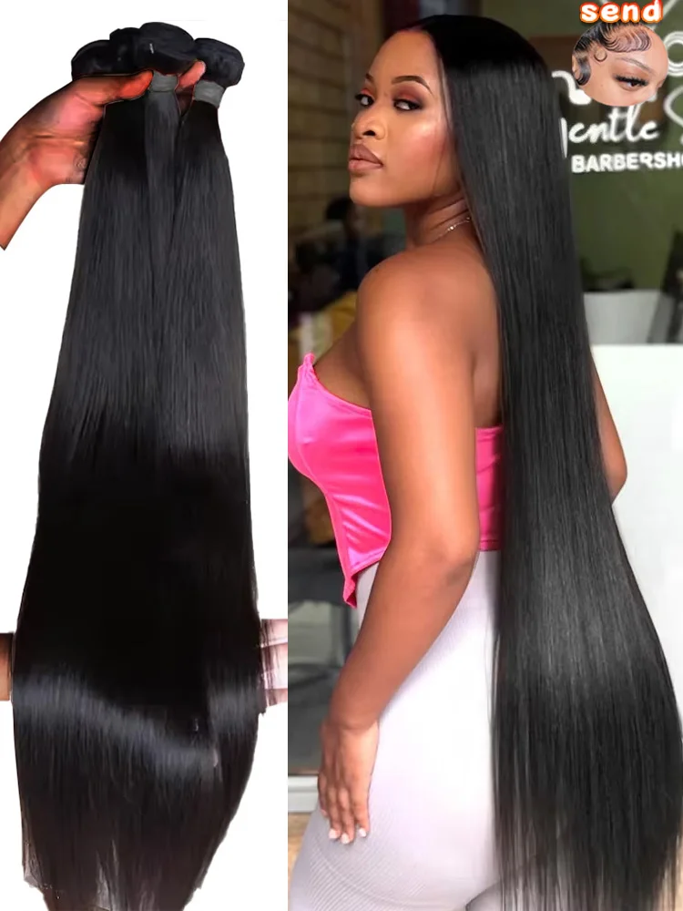 WXG 30 50 Inch Bone Straight Human Hair Bundles 3 4 Pcs Black 16A 100% Brazilian Raw Virgin Hair Double Weft Bundles Extensions