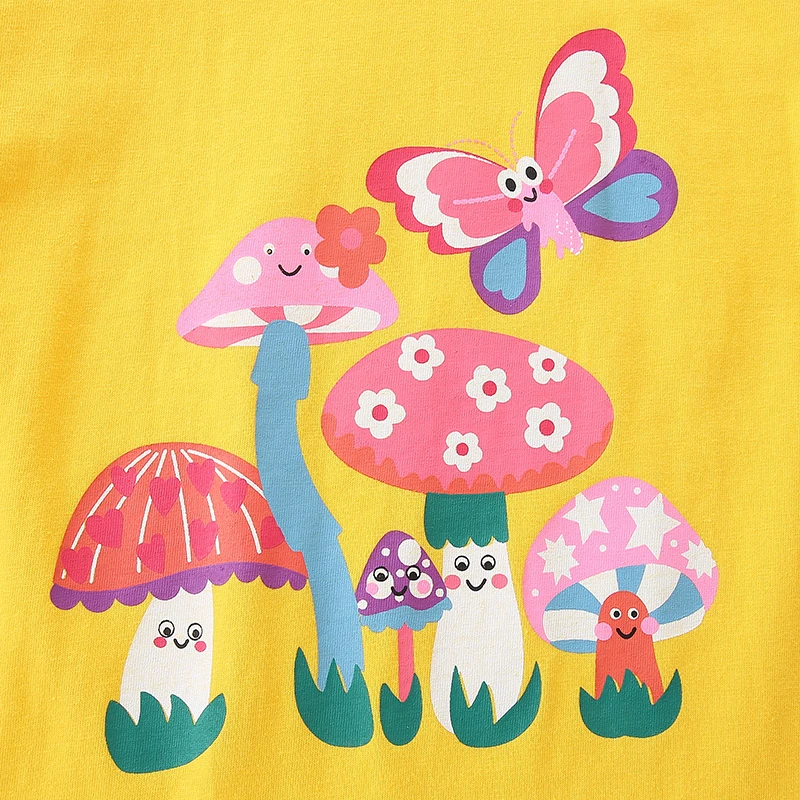Baby Girls Clothes 2025 Fashion New Mushroom Flower Summer Kids Tops Children's Clothing Yellow T-shirts Cartoon Mushroom Infant