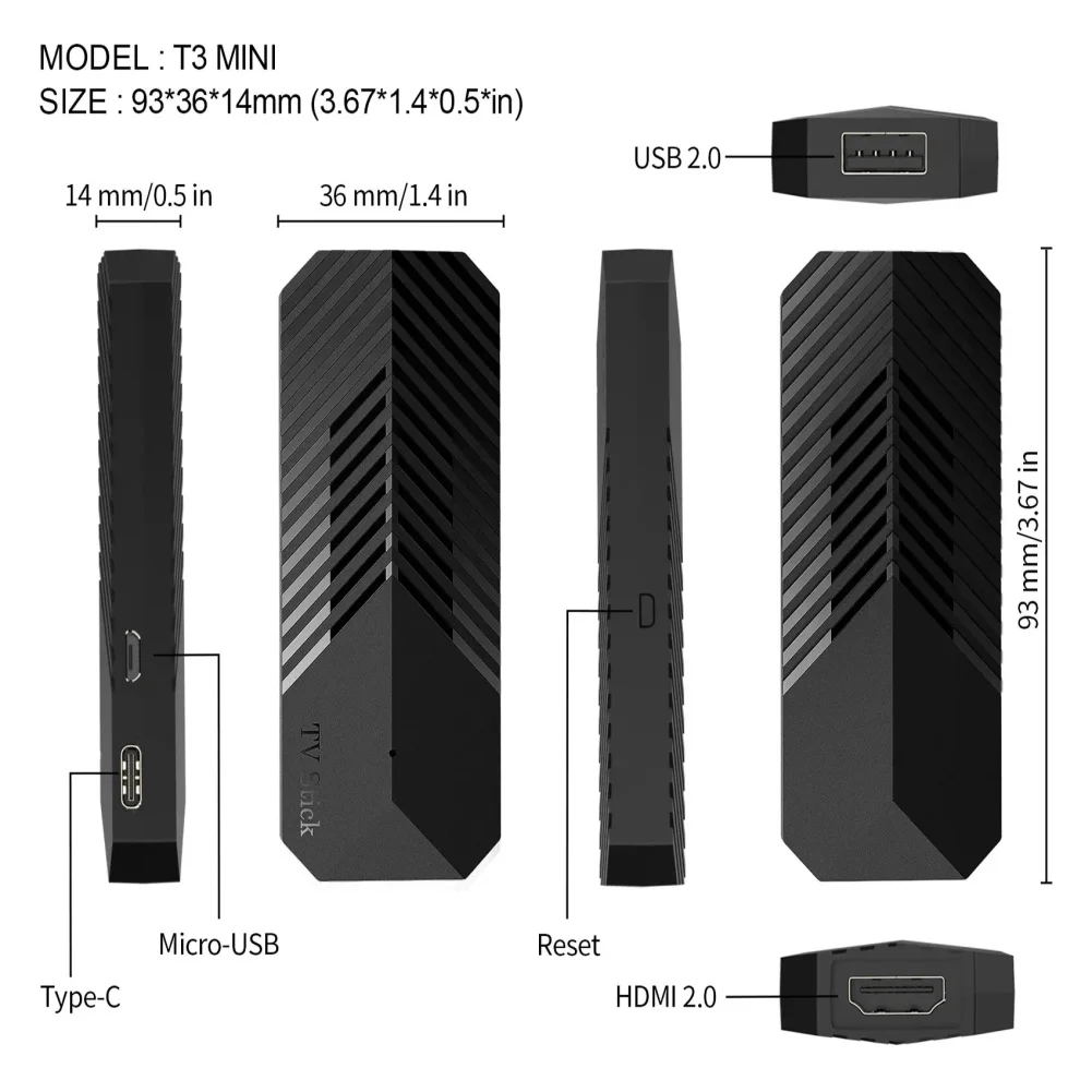 T3MINI TV ƽ 4K HD 2.4G  ̴  ڽ, H.265  ̵ ÷̾, 1GB RAM, 8GB ROM TV ƽ, ȵ̵ 10.0 ȣȯ