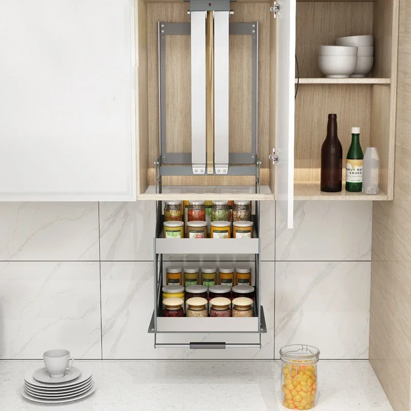 

Kitchen Cabinet Pull-down Lift Basket Storage Spice Racks Wall Cabinet Up&Down Vertical Lift Drawer Baskets 30/35/40*28*52/66CM