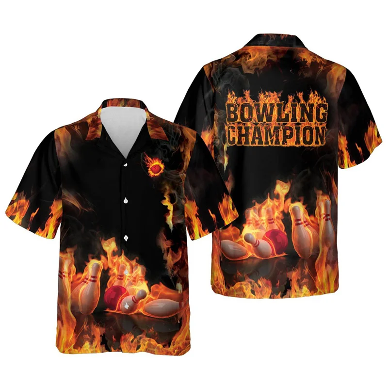 thumbnail image 1 of Camisa hawaiana con estampado 3D de bolos deportivos para hombre, camisas de playa de verano geniales, blusas de manga corta con solapa de gran tamaño, blusa con botones, 1 of 5