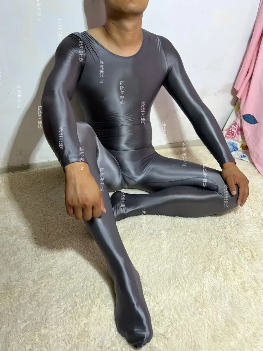 Sexy Mens Shiny Glossy Jumpsuit Zentai Suit Lingerie Fitness Bodycon Sleeping Onesies Underwears