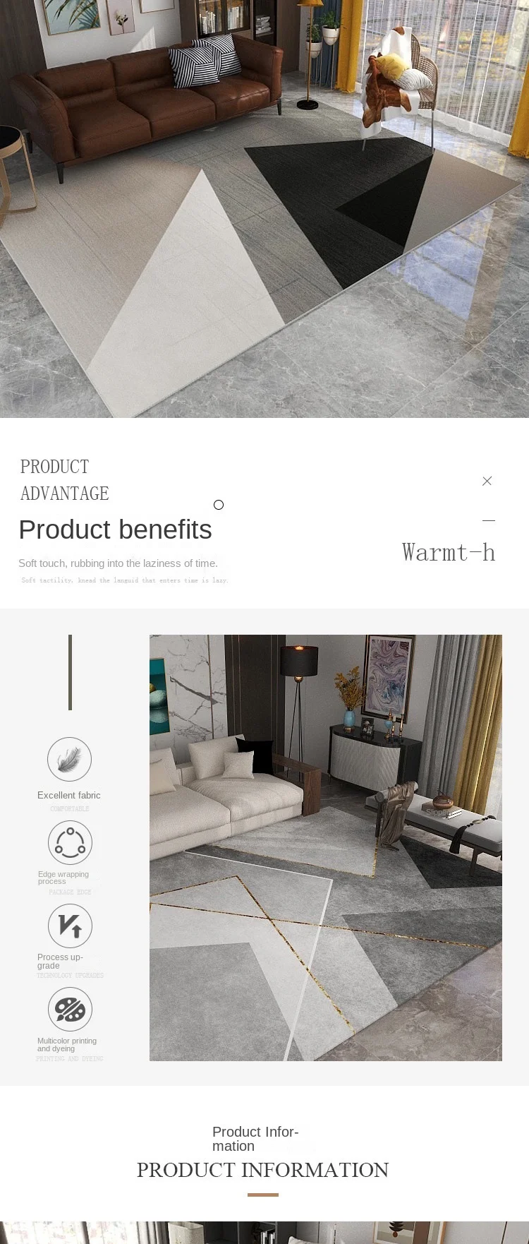 Description Picture 3 of itemVIKAMA Nordic Geometry 160*230 Large Carpet Living Room Sofa Coffee Table Blanket Non-Slip Modern Luxury Room Decor Floor MATS