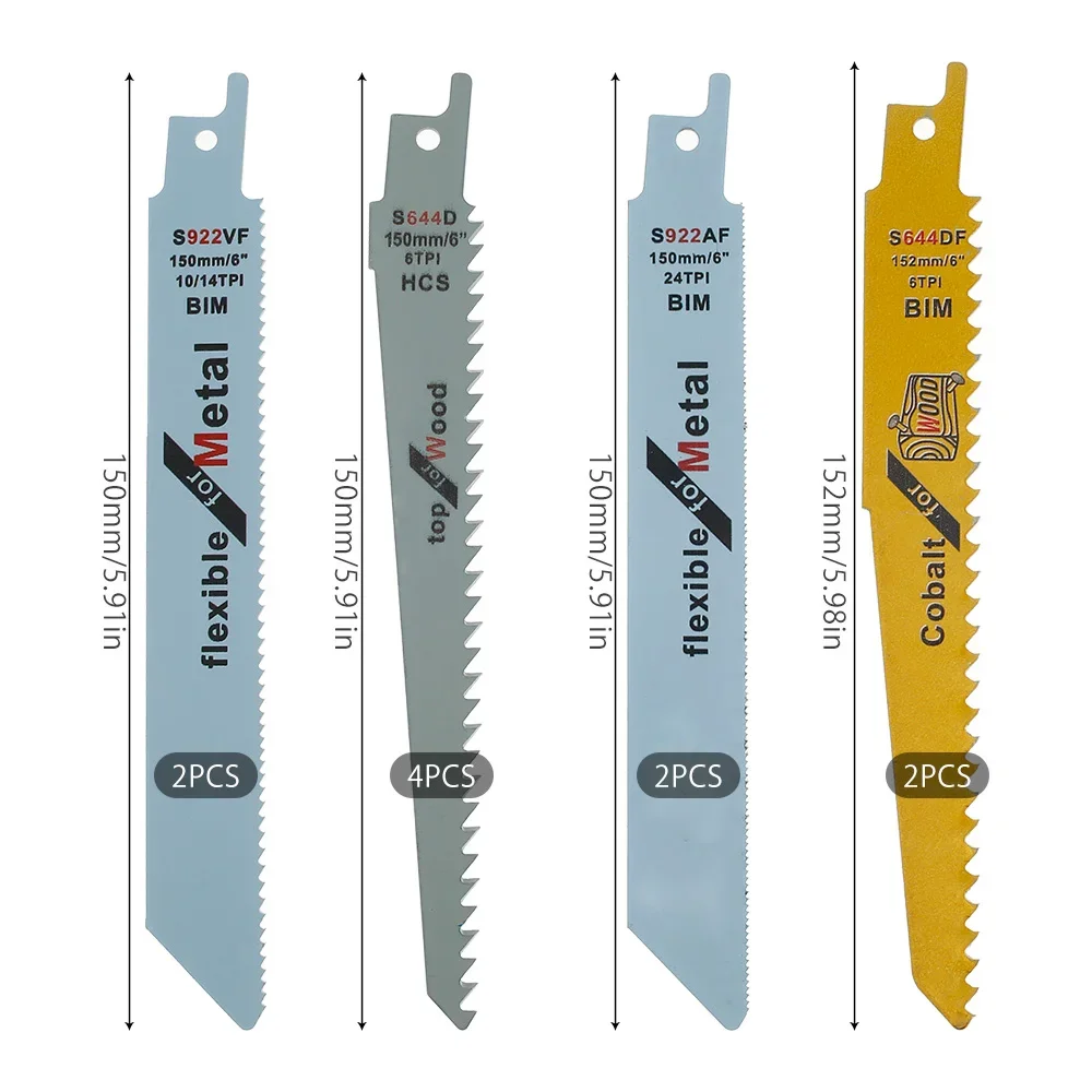 10Pcs Reciprocating Saw Blades Set Saber Saw Blade Combo Wood Metal Cutting High Speed Steel DIY Tools Power Tool Accessories 6