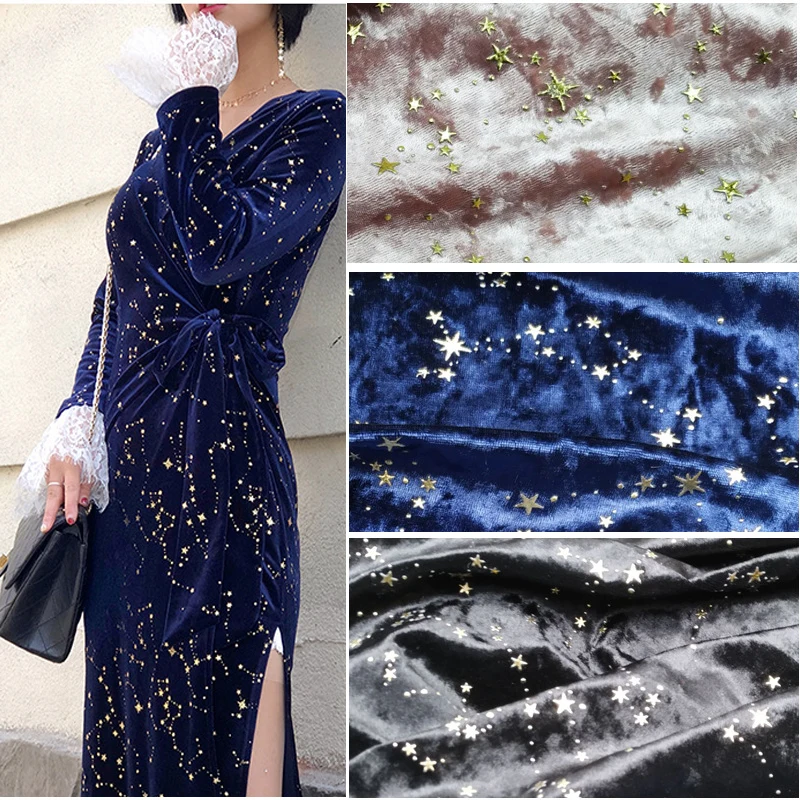 

Gold Velvet Diamond Star Bronzing Fabric for Dresses Elastic Force Soft DIY Quilting Handmade Flannel Patchwork 100*140cm