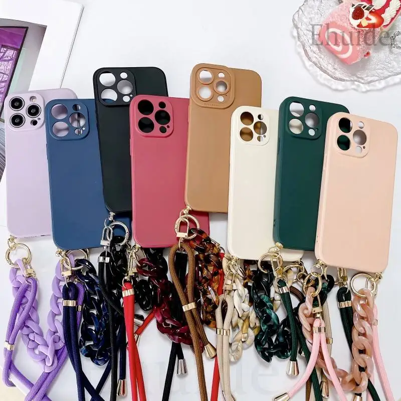 Elegant Marble Agate Chain Crossbody Phone Case with Liquid Silicone Finish