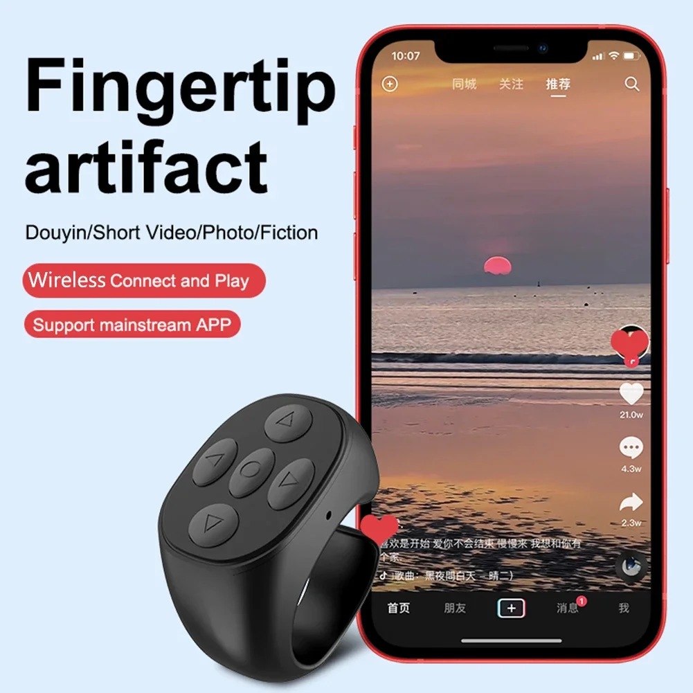 Wireless Bluetooth Remote Control Phone Selfie Video Controller Fingertip Page Turner Browse Selfie Shutter For Apple Huawei