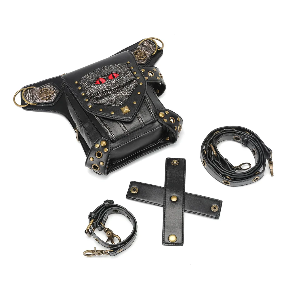 Steam Punk Chain Bag Pu Minority Motorcycle Women Bag Single Shoulder Messenger Bag Waist Bag Male Fanny Pack Belt Bag Chest Bag