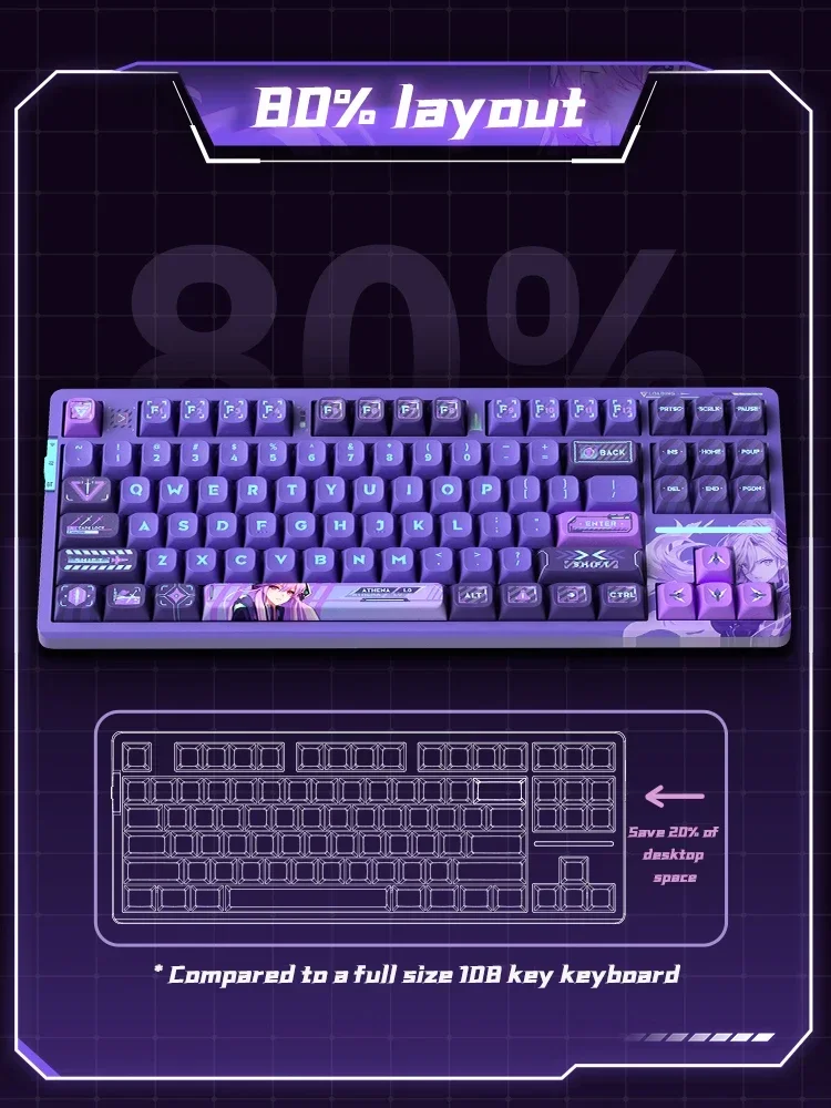 Vgn-mini Teclado Mecânico para Jogos sem Fio V87 Pro 2.4g Bluetooth com Fio Rgb Hot-swap Gamer Teclado sem Contato - Imagem 3