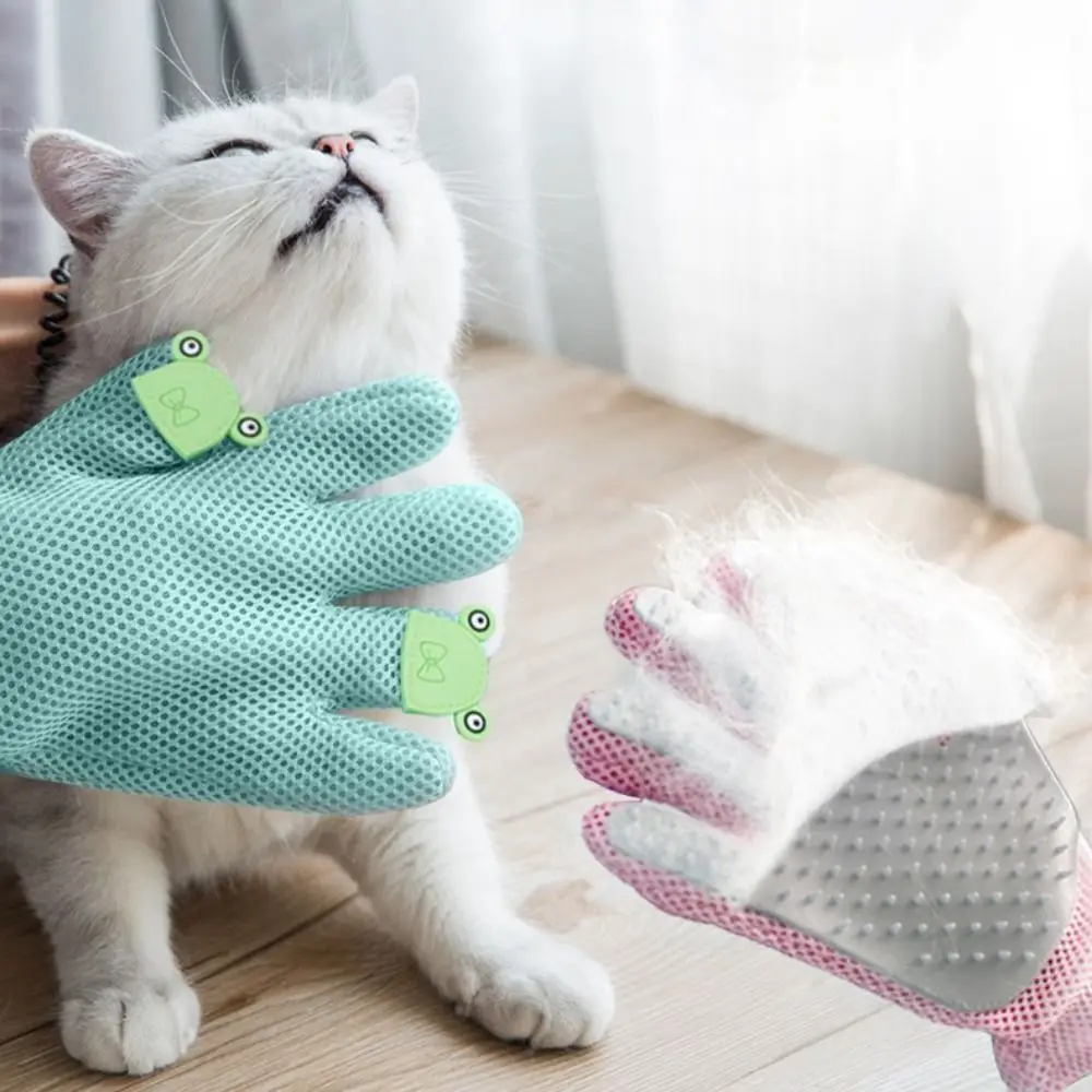 Cartoon Cat Hair Removal Gloves Mesh Fabric Silicone Dog Bath Brush Gloves Cat Grooming Glove Breathable