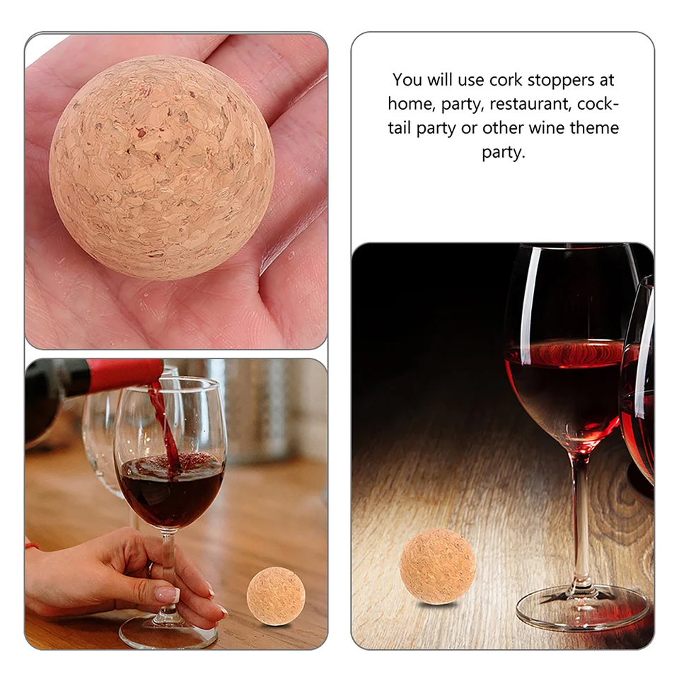 2 Tappi Per Bottiglie E Decanter In Legno Con Sfera E Sughero - Diametro 55 Mm, Set Di Ricambio Per Vino