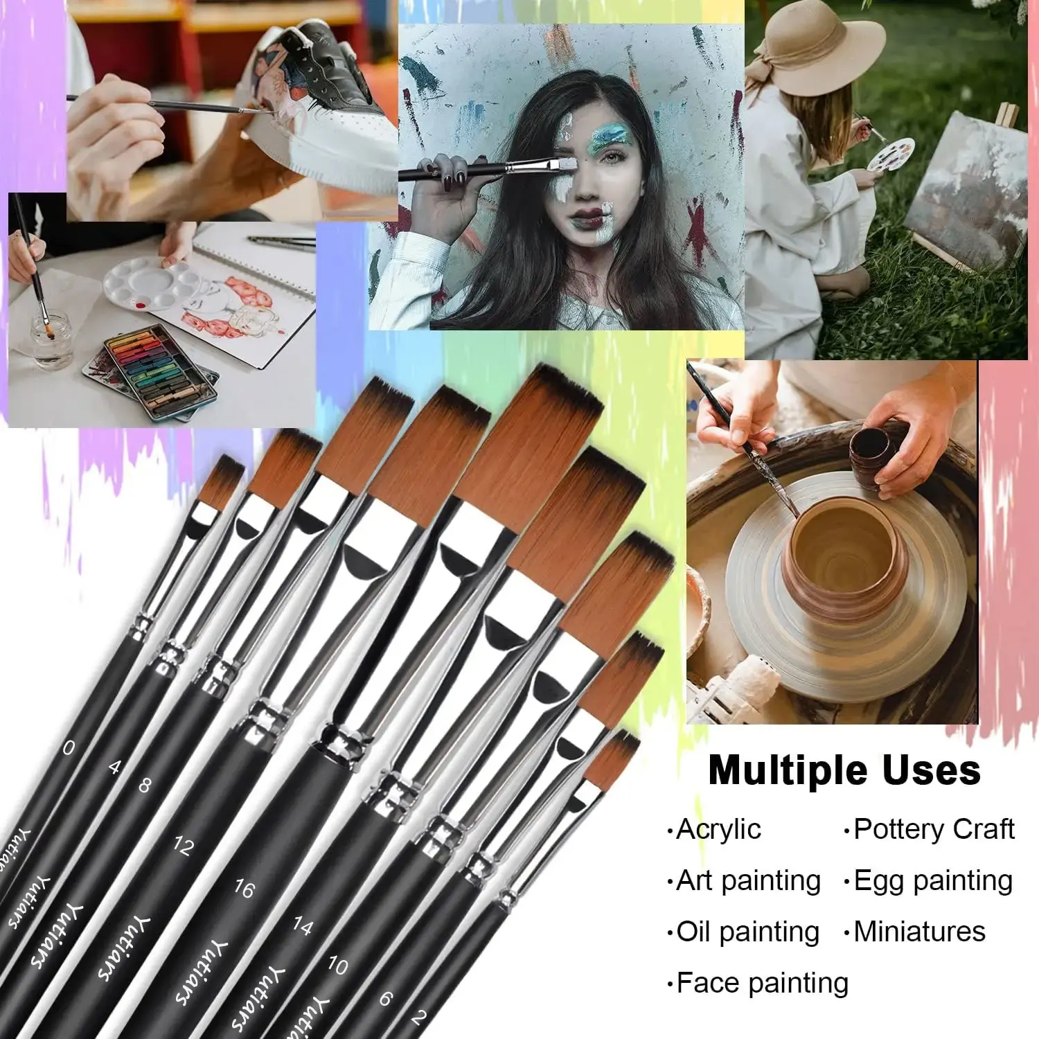 9pcs Flat Acrylic Paint Brushes, Synthetic Japanese Artist Bright Paint Brushes, For Acrylic Painting, Oil, Watercolor, Gouache 6