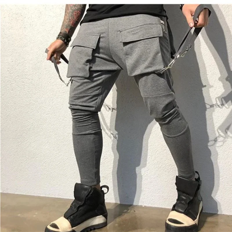 Men's Outdoor Fitness Long Pants Cotton Workwear with Big Pockets Breathable Loose Trousers for Autumn Winter Skateboarding