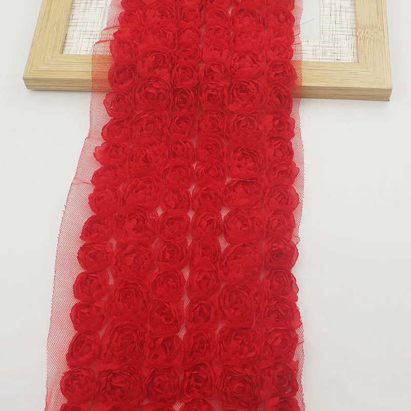 2y/lot 10cm 6 Rows Chiffon Rose Trimming for Princess Girls Dress Clothes Romper Sewing Lace Children Hair Bow Supplies