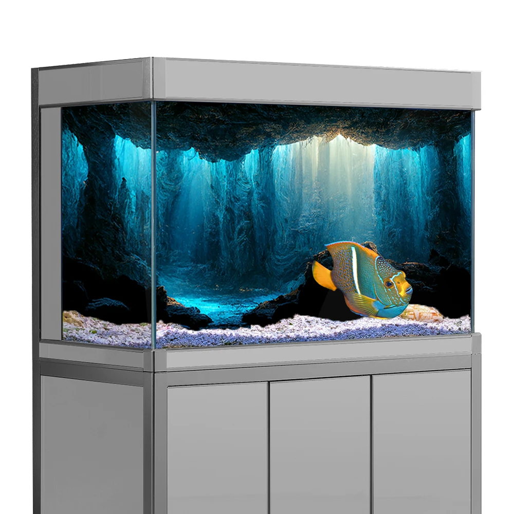 AquariumBackgroundStickerUnderwaterCaveStoneHDPrintingWallpaper
