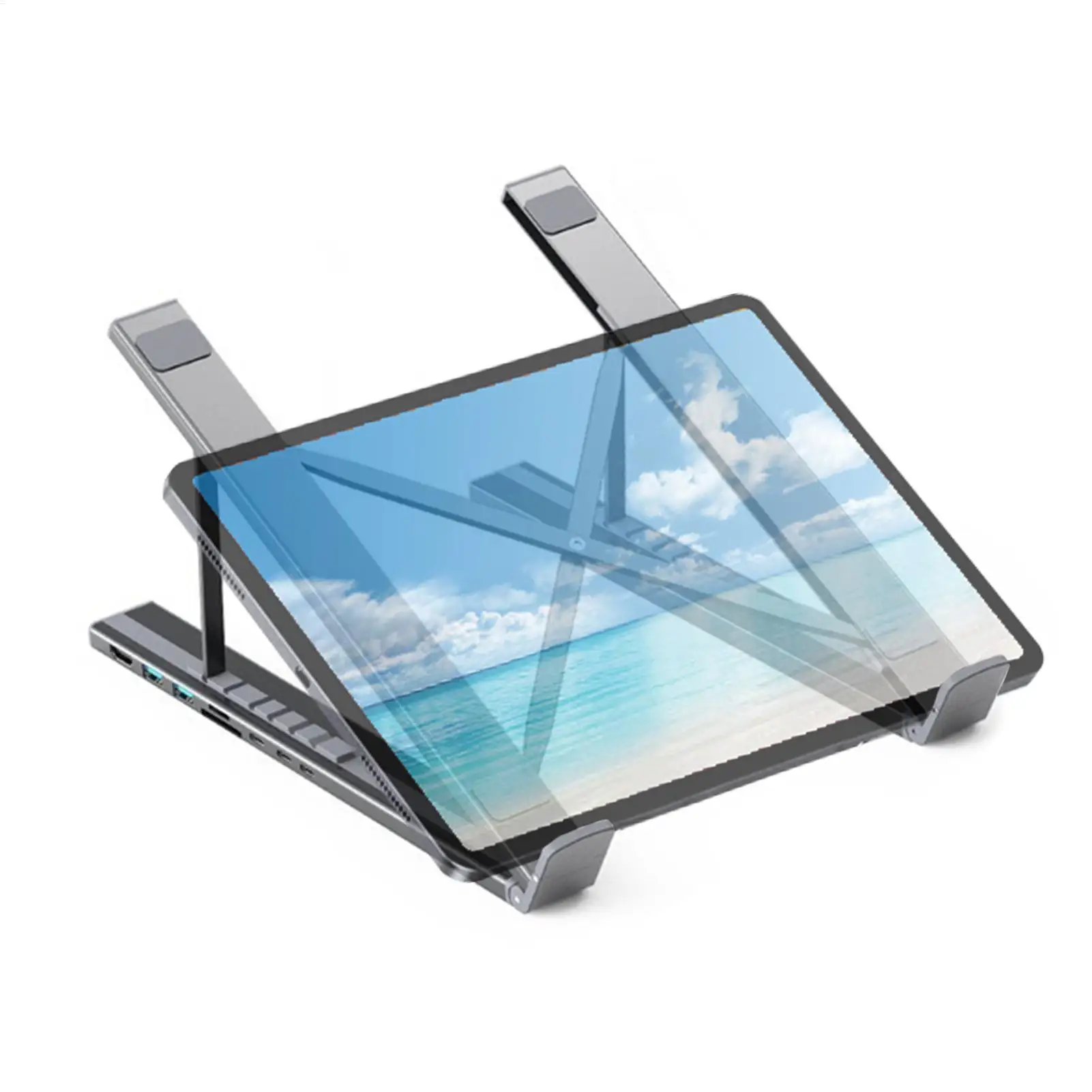 USB 포트가 있는 노트북 스탠드 8 in 1 USB C 허브 통풍 냉각 스탠드 ..