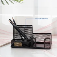 Deli Metal Mesh Square Pen Holder Multi-functional Three Grid Desktop Storage Box Simple Office Supplies for Business 4