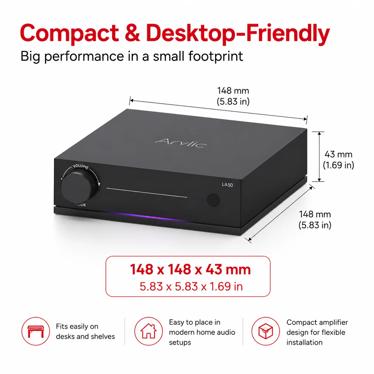Arylic LA50 USB DAC 스트리밍 스테레오 앰프 50W x2 WiFi 블루투스 HiFi 앰프(패시브 스피커용) PC 오디오 AirPlay Spotify TIDA