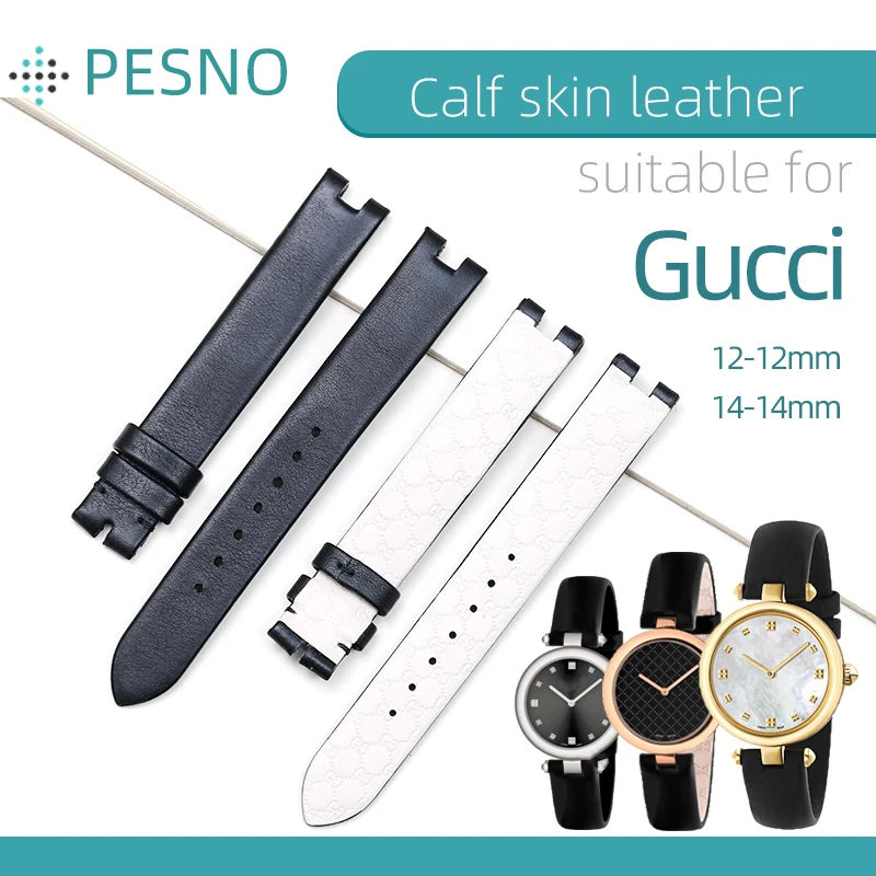 PESNO Calf Skin Leather Watch Straps for Women Wrist Cow Hide Watch Bands Top Layer Leather Belts Suitable for Gucci YA 141.4/5