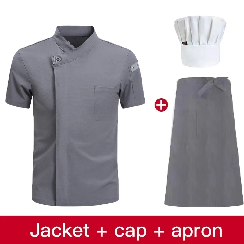 Chef Jacket Men Short Sleeve Women Kitchen Cook Shirt Barber Bartender Pastry Restaurant Waiter Uniform view 3