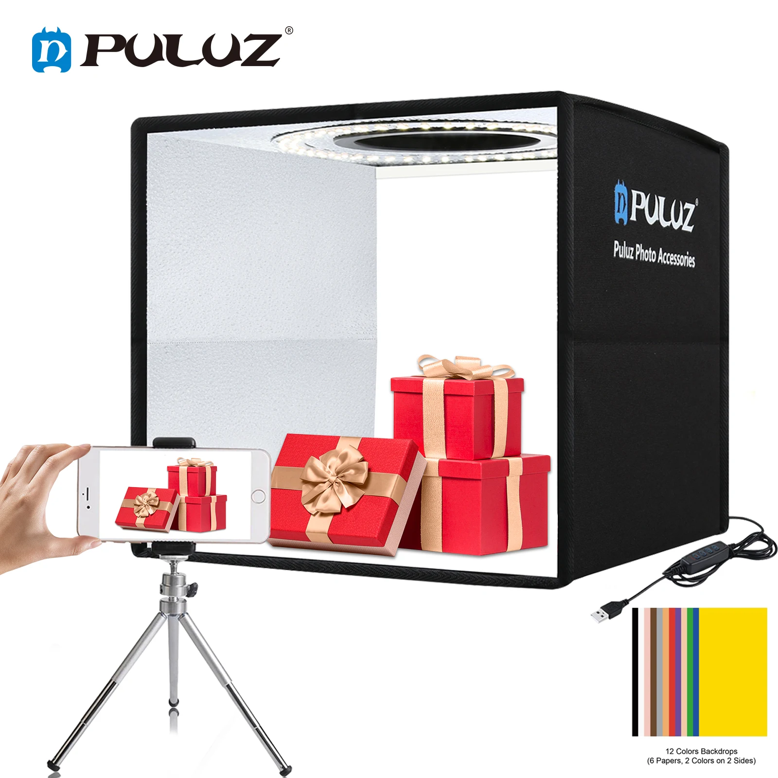 PULUZ Lightbox 20cm 25cm 30cm 40cm Light box Mini Photo Studio Box Photography Light Studio Shooting Tent Box Kit&6 Backdrops