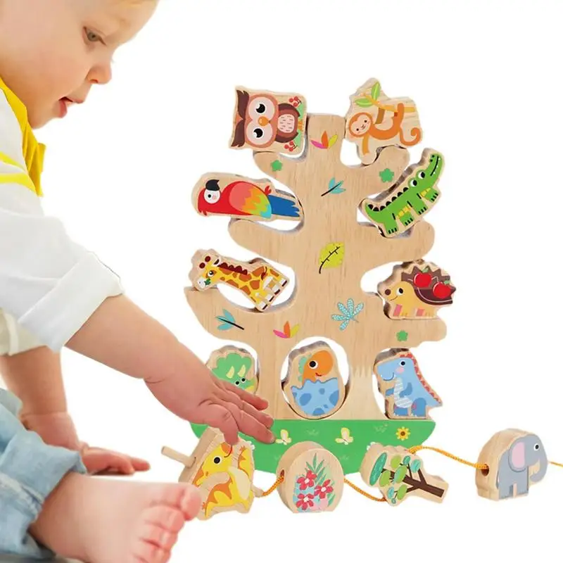 

Toy Stacking Block Sets Stacking Forest Wooden Animal Balancing Game For Children And Toddler Animals Lacing Beads Threading For