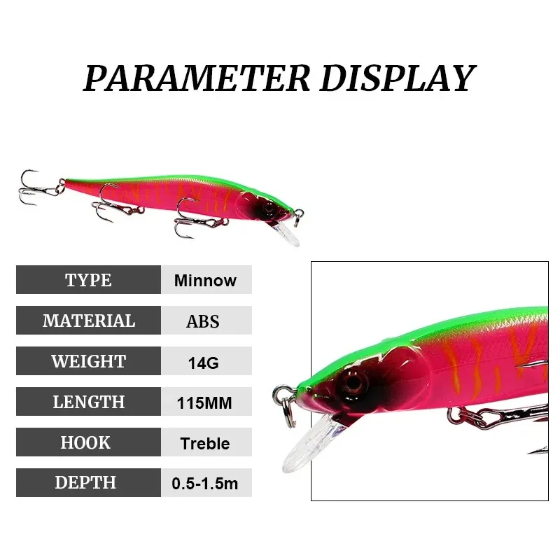 Fishing Lure 11.5cm/14g Minnow Crankbait Wobblers 3D Eyes Perch Artificial Bait Pike Carp Bait Swim Bait Fishing Pesca