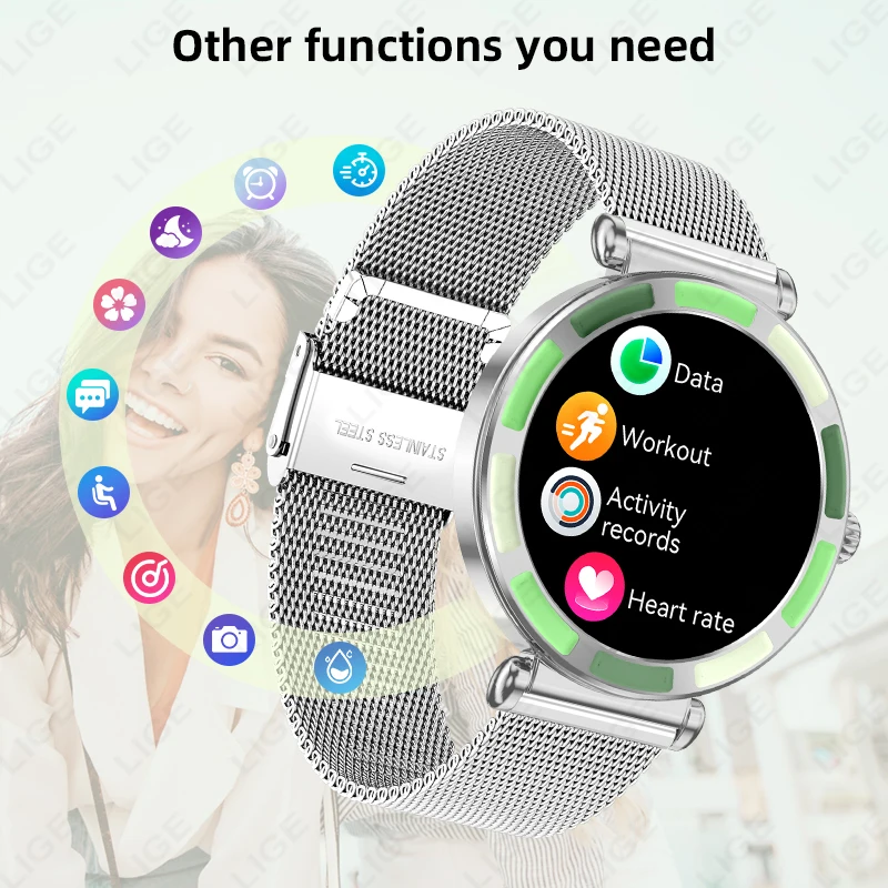 LIGE Fashion Smartwatch For Women 1.27" HD Screen Sports Bluetooth Call Woman Smart Watch Female Health Bracelet Custom Dials