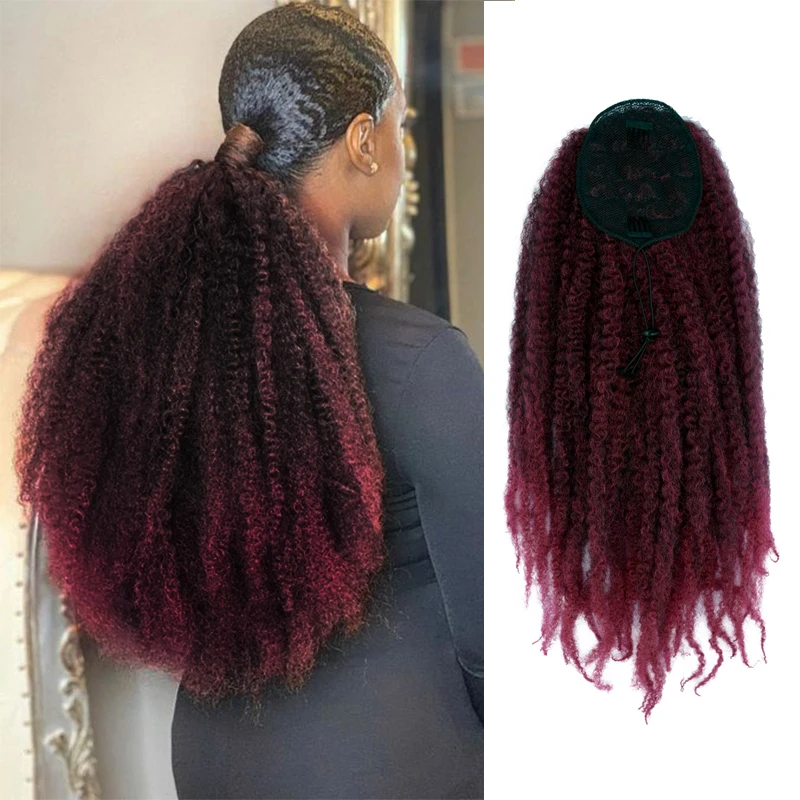 Afro Marley Hair Ponytail Drawstring 18inch Synthetic Braiding Hair Afro Kinky Ponytail for Black Women Quick Wrap Hair Ponytail