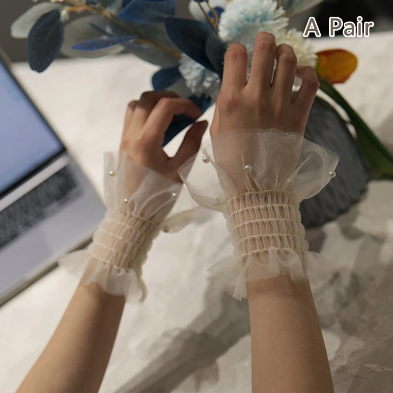 1 Paire De Gants Photo En Tulle Pour Nail Art, Faux Manchette Plissée, Accessoires De Photographie De Manucure, Conseils D'ongles, Manchon D'affichage, Accessoires De Mode