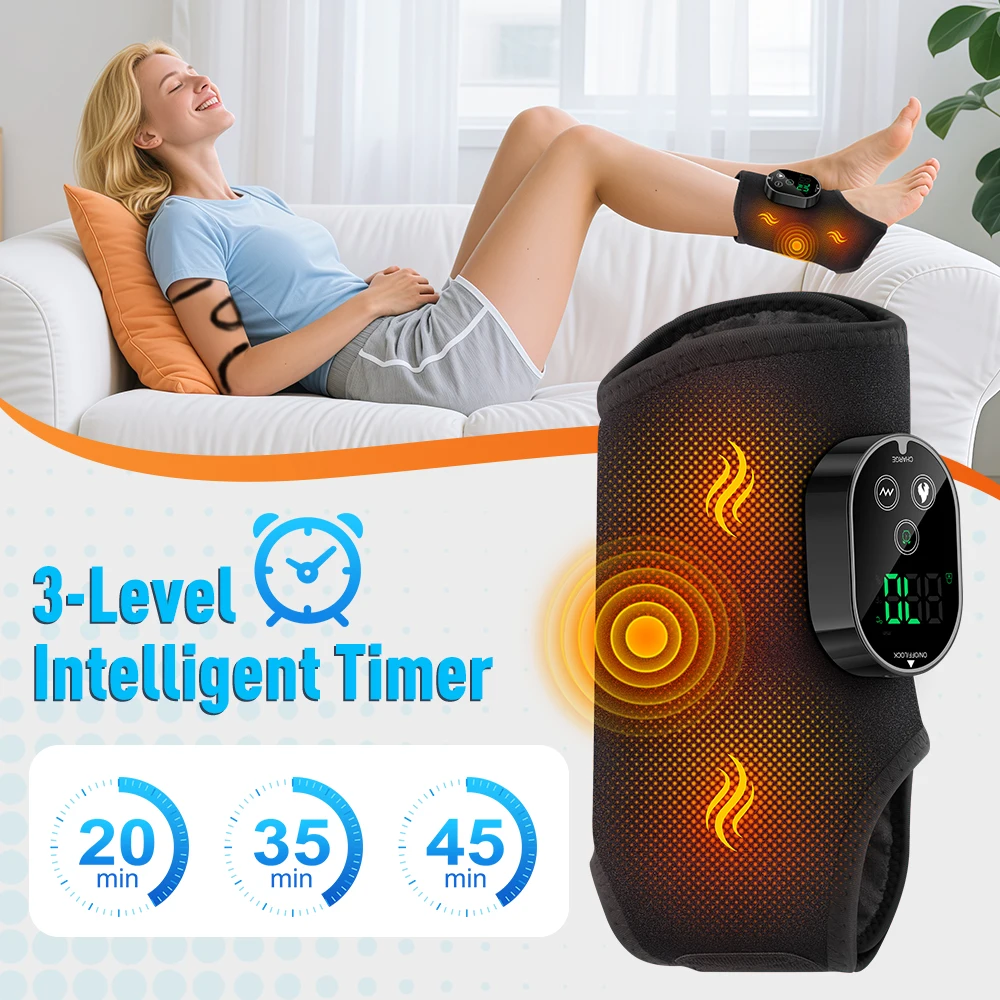 New Electric 3-in-1 Ankle Calf Foot Vibration Massager 6 Levels Hot Compress Massage Ankle Brace Plantar Fascia Leg Muscle Relax