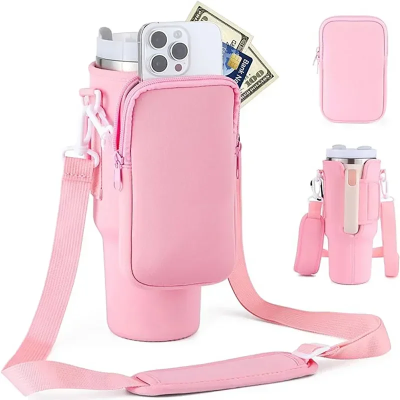 40oz Water Bottle Cover Bag Pouch with Adjustable Straps Neoprene Water Bottle Travel Tote Carrier Bag for Stanley Quencher Cup