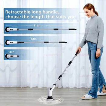 9 in 1 Electric Spin Scrubber Cordless Cleaning Brush Shower Scrubber Adjustable Extension Handle Waterproof For Tub Tile Floor 3