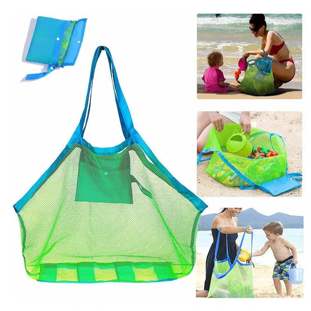 Sac en filet portable pour enfants, sacs de rangement pour jouets  d'enfants, grand sac de plage pour serviettes, trousse de maquillage  cosmétique pour femmes - AliExpress