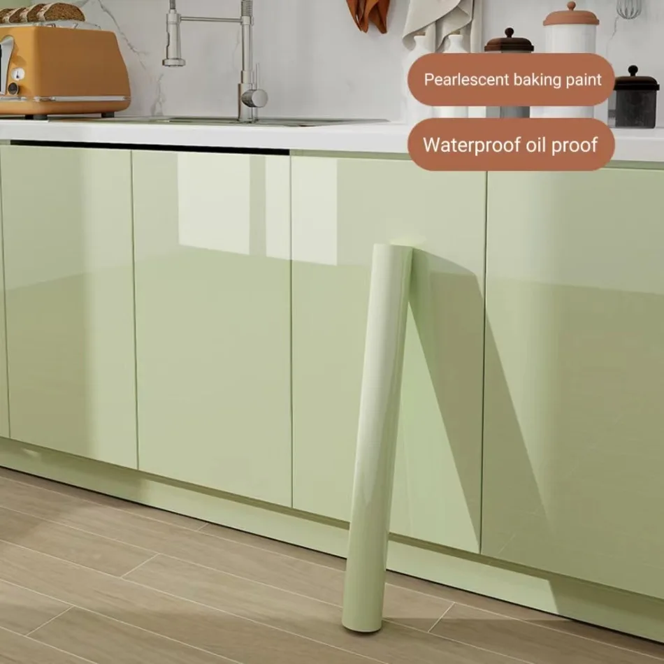 Pearlescent Self-adhesive Waterproof Pvc Wallpaper Baking Paint Grossa Móveis Adesivos Armários de Cozinha Porta Oil Proof
