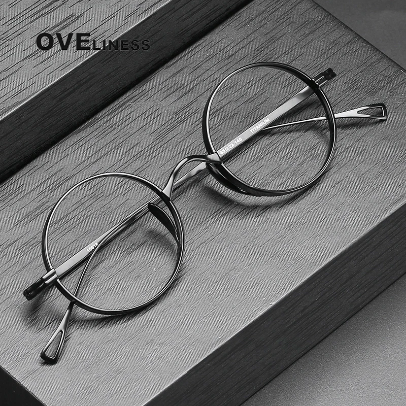 Eyeglasses Frames Pure Titanium for Men Retro Round Prescription Women Vintage Myopia Optical