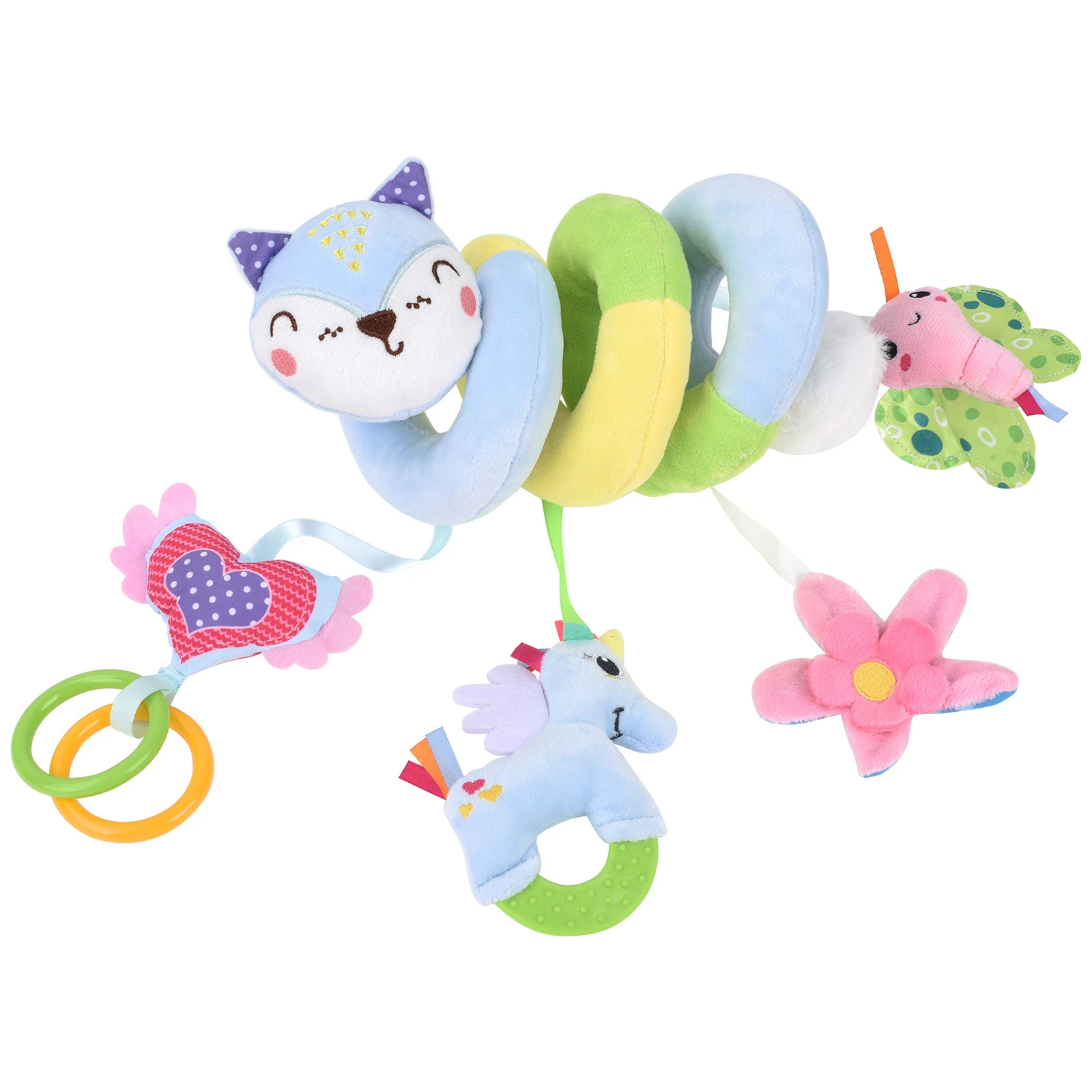 Car Seat Toys Infant Baby Pink Fox Spiral Activity Plush Hanging Rattle Toys   Stroller Sensory Toy For Newborn Gift 6