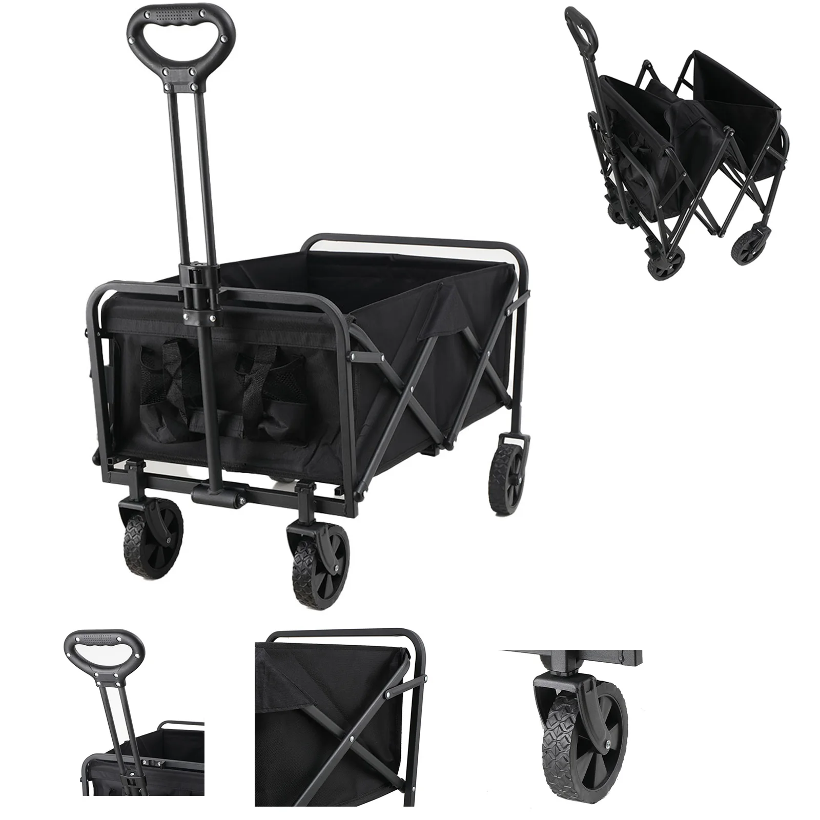 Zusammenklappbarer, zusammenklappbarer Mehrzweck-Strandwagen, robuster, zusammenklappbarer Wagen mit großer Kapazität, Outdoor-Trolley, tragbarer Campingwagen-Tisch – Detail 10