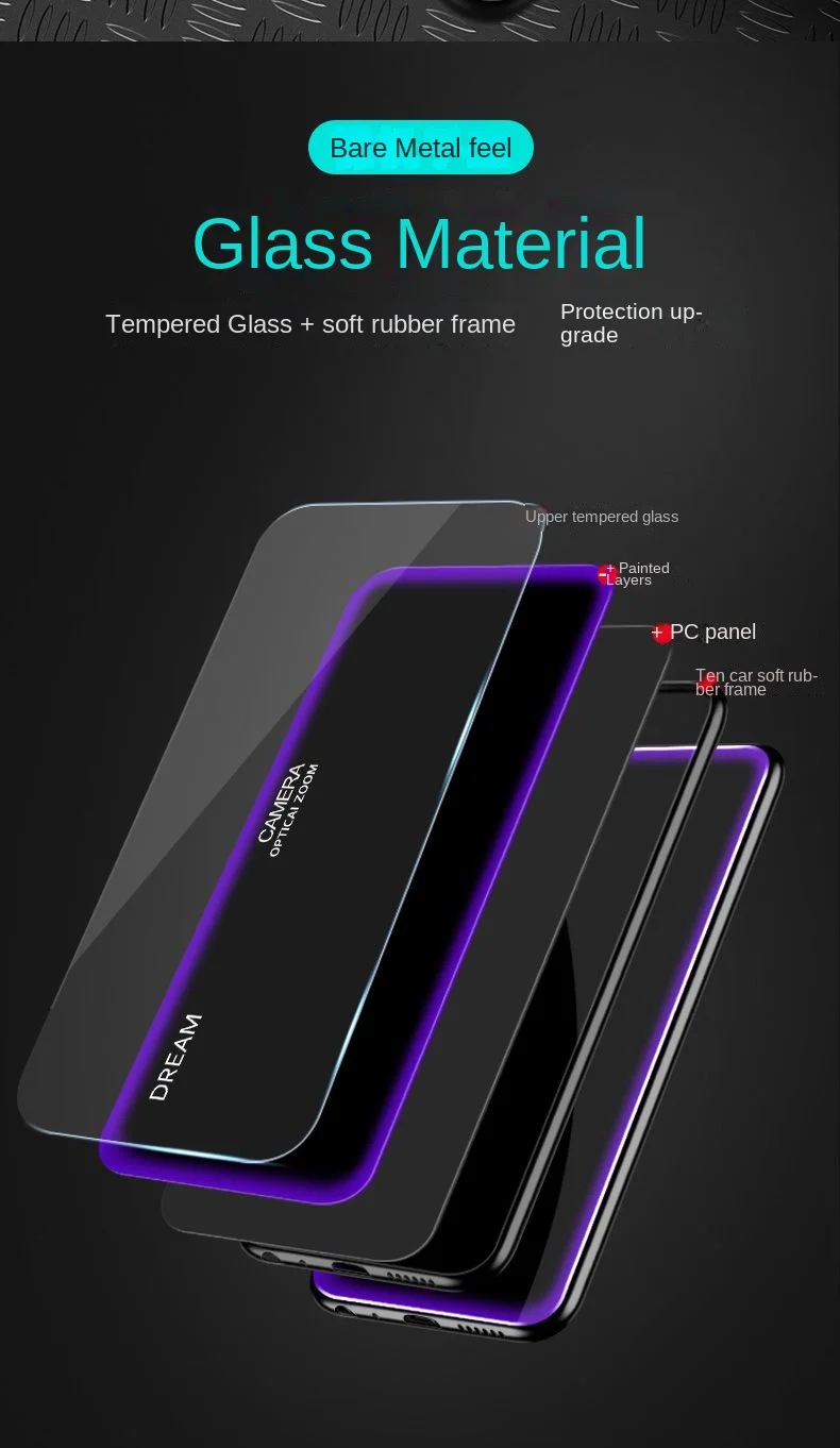 Gradient Tempered Glass Protective Back Cover Case