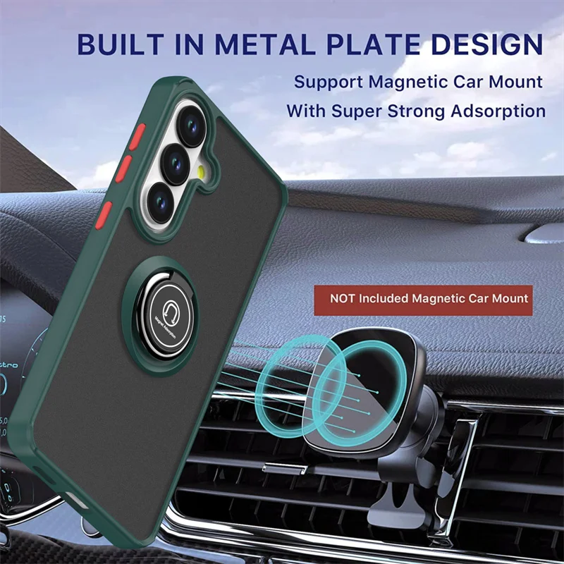 Luxury Shockproof Armor Phone Case with Magnetic Ring Stand Holder and Clear Cover