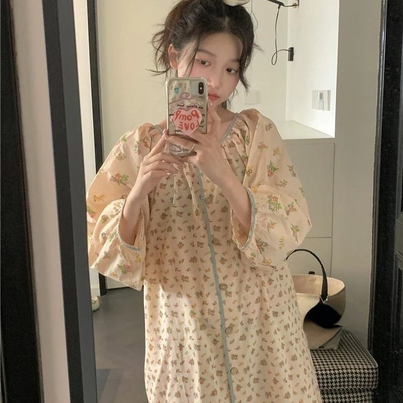 2024 New Fashion Women\'s Spring Autumn Korean Nightgowns Girls Sweet Loose Comfortable Night Dress Youth Leisure Sleepshirts