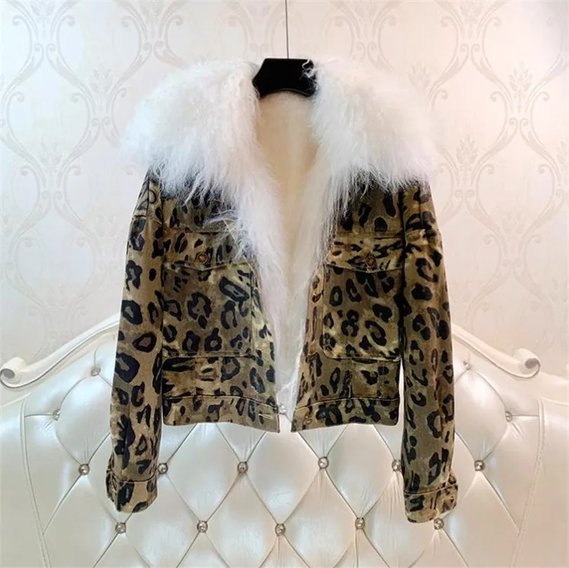 

Женская парка с леопардовой подкладкой из монгольской овечьей шерсти, зимнее свободное Женское пальто из натурального меха, модель Y4253, 2023